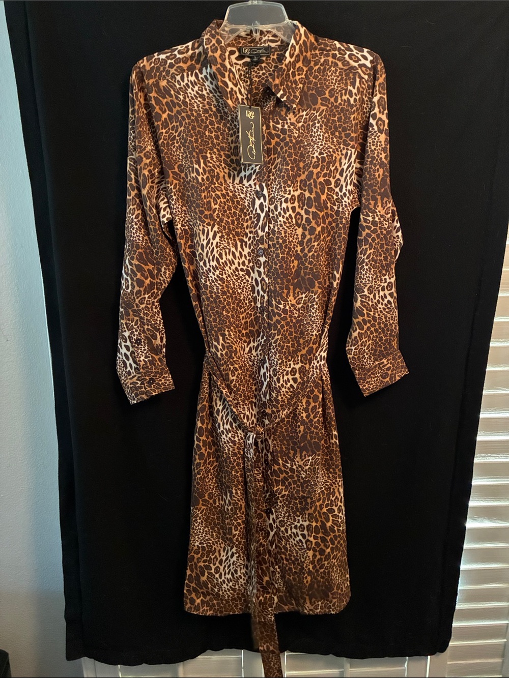 DG2 by Diane Gilman Brown and Cream Leopard Print Long Sleeve Dress